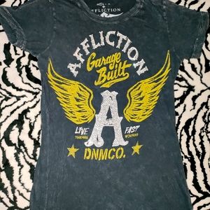 Affliction Rhinestone Graphic Shirt Size small
